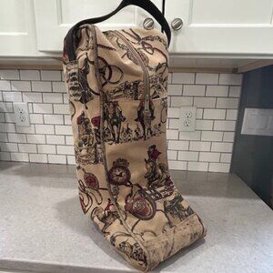 Rare-Enid Collins of Texas Canvas Tapestry Equestrian Hunt Boot Bag 1990s Exclnt